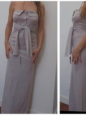 AYA MUSE rare Gray Jersey Knit Sweater Cut Maxi Dress Sample Xs S